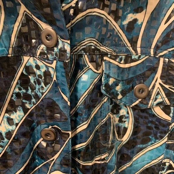 Ruby Rd Woman 24W Blue Abstract Print Button Front Blouse Plus Size Stretch - Picture 5 of 5